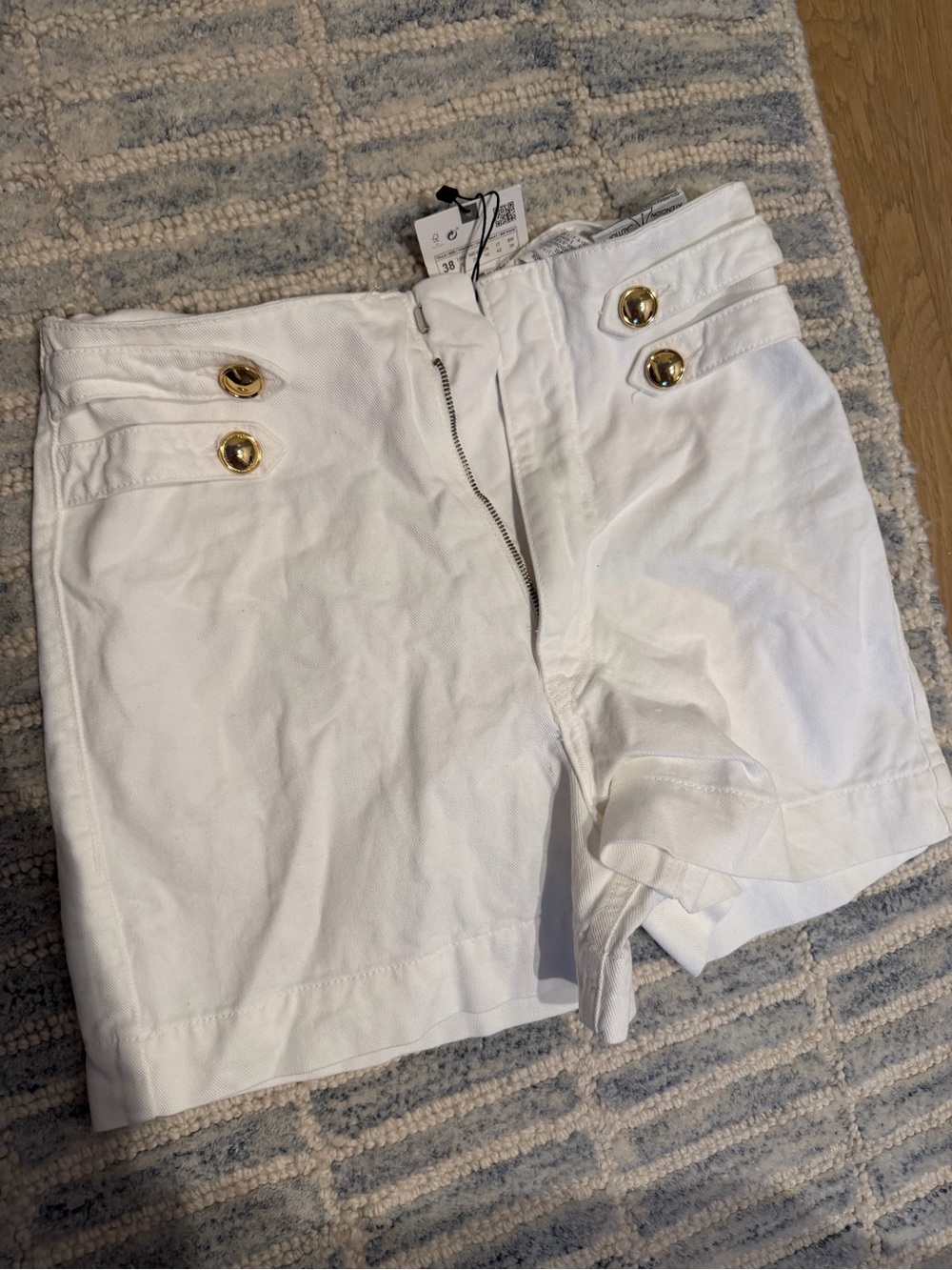 Zara white  womens  Sailor-Style Shorts with Gold Buttons